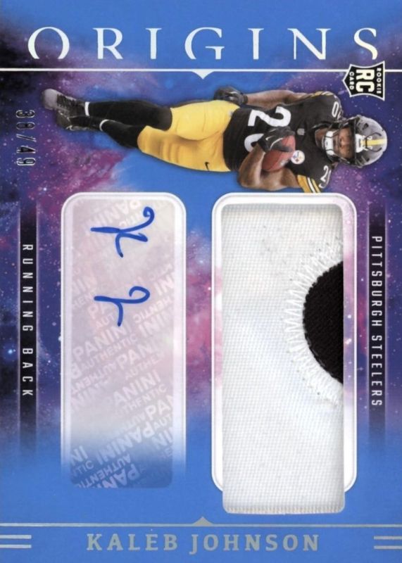 Kaleb Johnson 2025 Origins #RJJ-KJN Rookie Jumbo Patch Autographs - Blue /49 RAW
