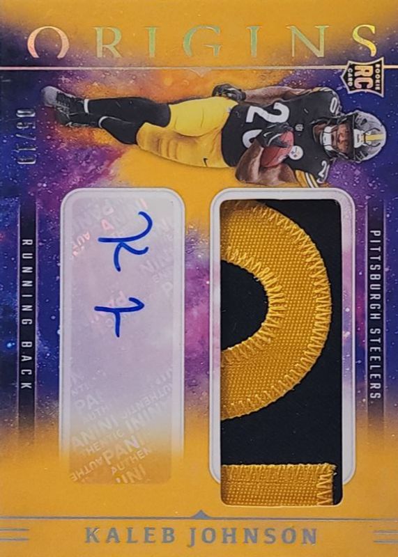 Kaleb Johnson 2025 Origins #RJJ-KJN Rookie Jumbo Patch Autographs - Gold /10 RAW