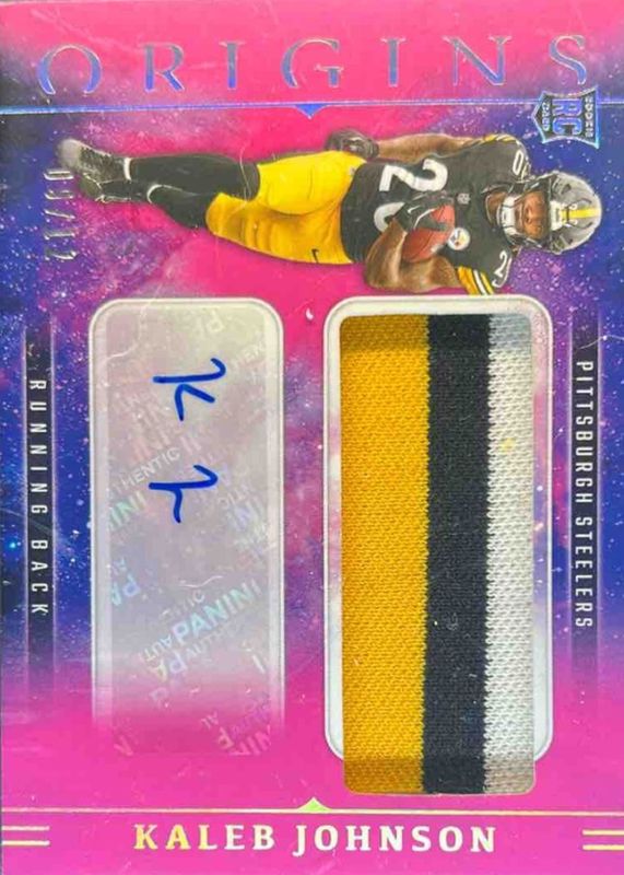 Kaleb Johnson 2025 Origins #RJJ-KJN Rookie Jumbo Patch Autographs - Pink /12 RAW
