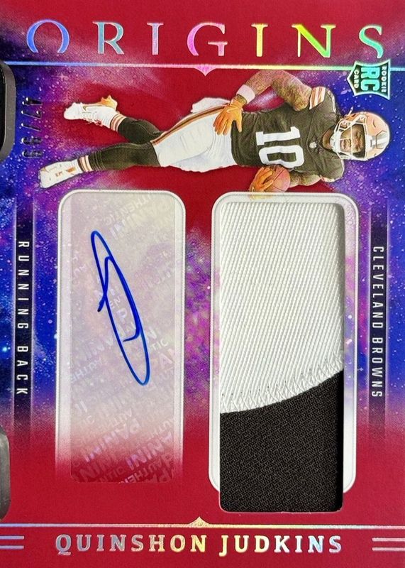 Quinshon Judkins 2025 Origins #RJJ-QJS Rookie Jumbo Patch Autographs - Red /99 RAW