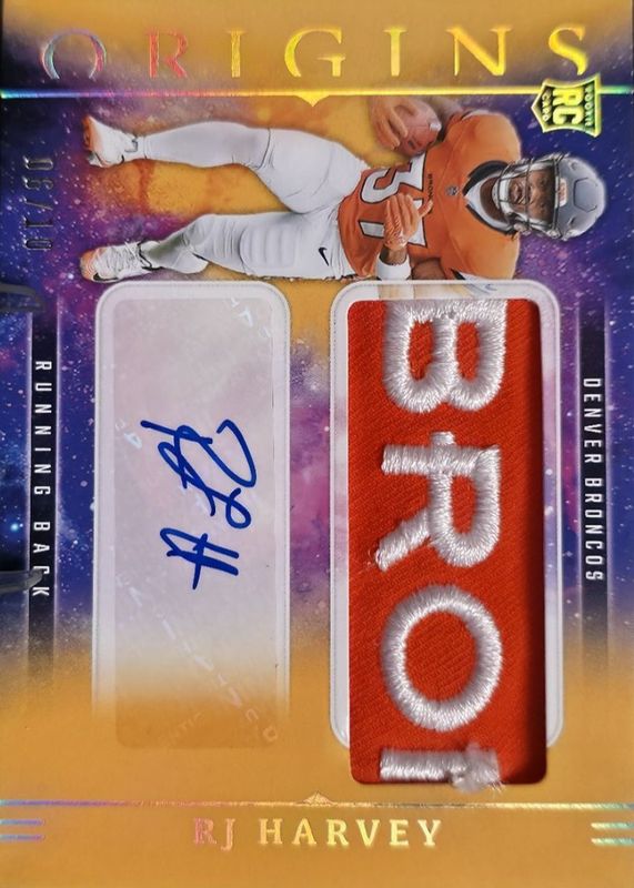 RJ Harvey 2025 Origins #RJJ-RHY Rookie Jumbo Patch Autographs - Gold /10 RAW