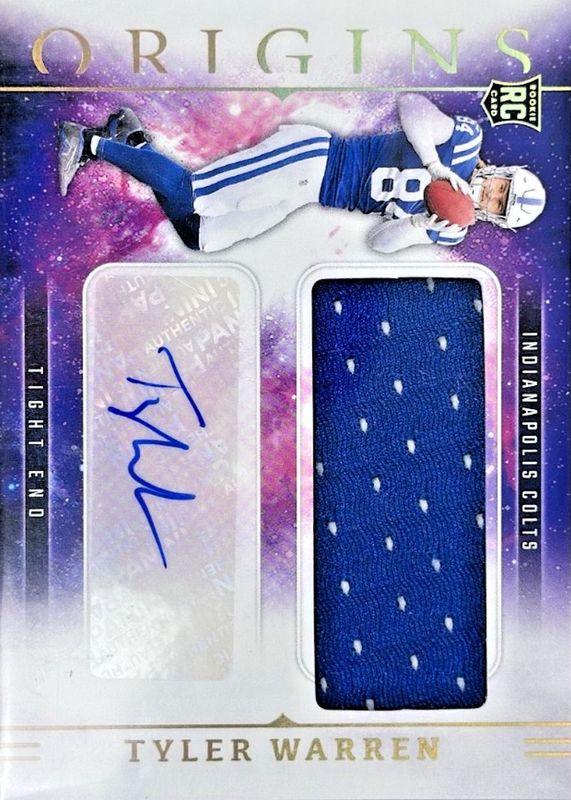 Tyler Warren 2025 Origins #RJJ-TWN Rookie Jumbo Patch Autographs RAW