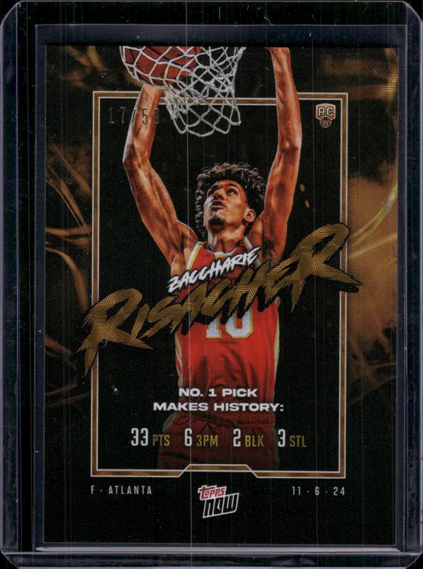 Zaccharie Risacher 2024 Topps Now #2 Gold /1 Rookie RAW