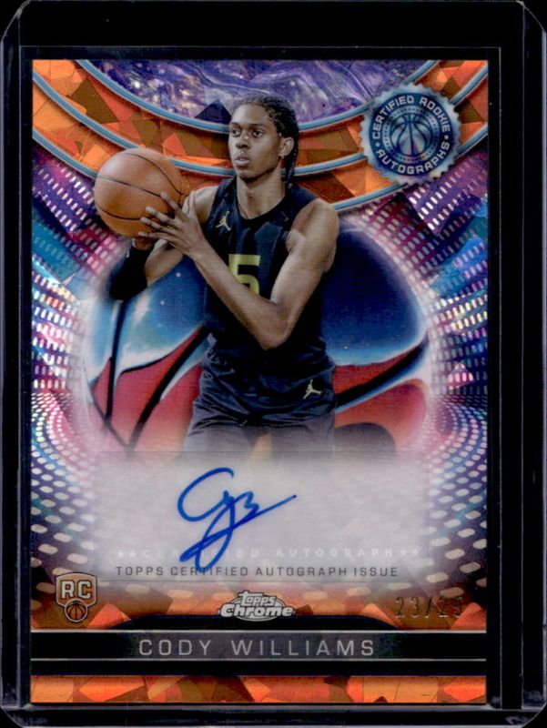 Cody Williams 2024 Topps Chrome Sapphire Edition #TCRA-CW Certified Rookie Autographs - Orange /25 RAW