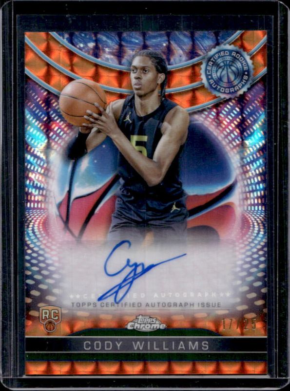 Cody Williams 2024 Topps Chrome #TCRA-CW Certified Autographs Issue Rookies - Orange Geometric Refractor /25 RAW