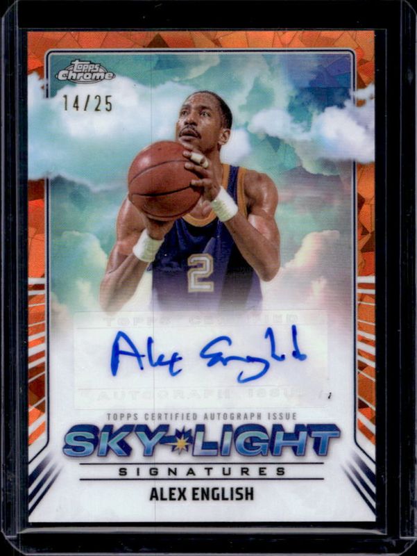Alex English 2024 Topps Chrome Sapphire Edition #SLS-AE Sky-Light Signatures - Orange /25 RAW