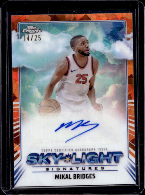 Mikal Bridges 2024 Topps Chrome Sapphire Edition #SLS-MB Sky-Light Signatures - Orange /25 RAW