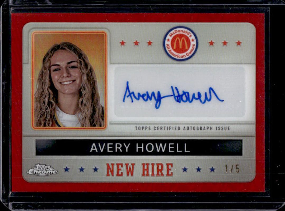 Avery Howell 2024 Topps Chrome McDonald's All-American #NHB-AVE New Hire Badge Autographs - Red Refractor /5 RAW