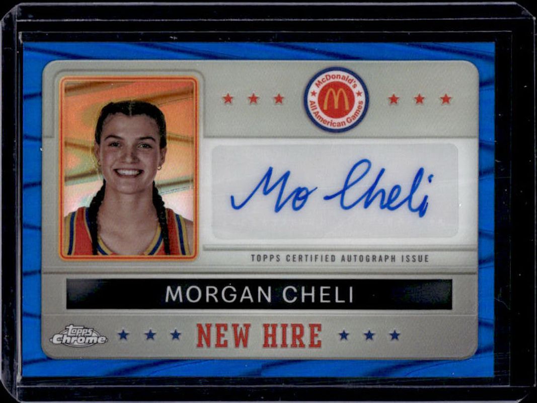 Morgan Cheli 2024 Topps Chrome McDonald's All-American #NHB-MOR New Hire Badge Autographs - Blue RayWave Refractor RAW