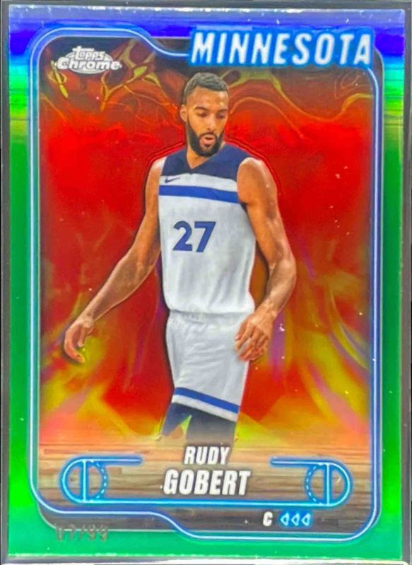 Rudy Gobert 2024 Topps Chrome #90 Green Refractor /99 RAW