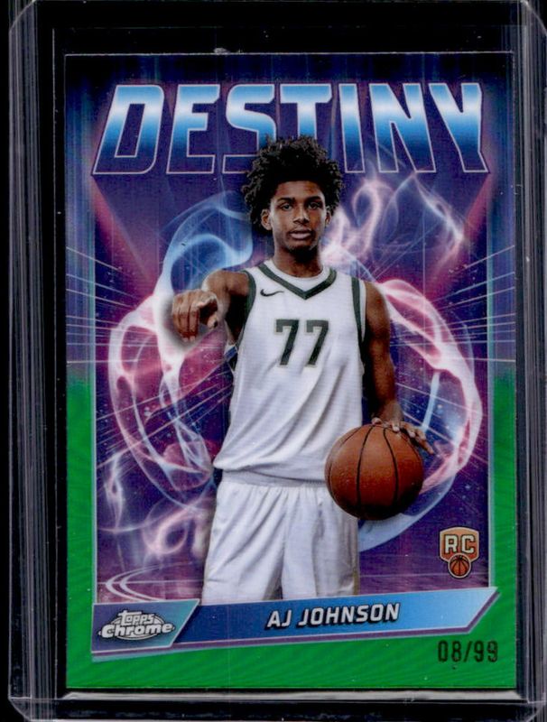 AJ Johnson 2024 Topps Chrome #D-16 Destiny - Green Refractor /99 Rookie RAW