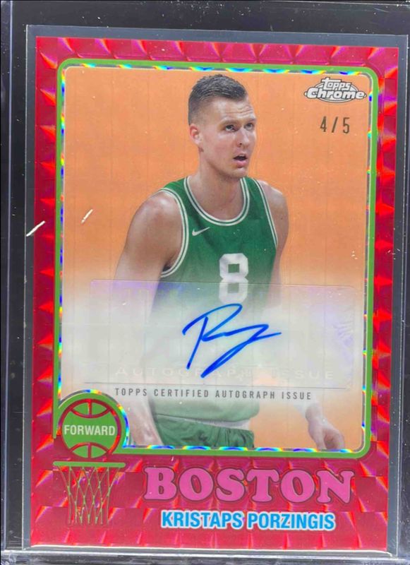 Kristaps Porzingis 2024 Topps Chrome #73TA-KP 1973 Autographs - Red Geometric Refractor /5 RAW