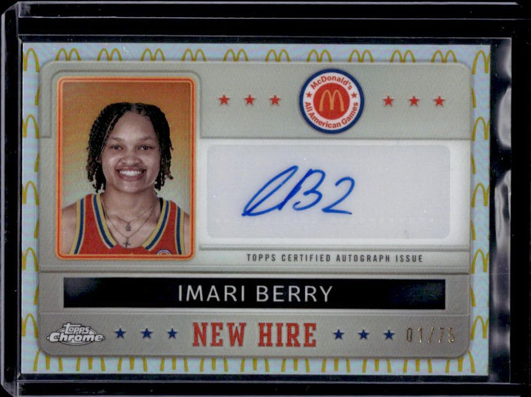 Imari Berry 2024 Topps Chrome McDonald's All-American #NHB-IM New Hire Badge Autographs - McDonald's Logo Refractor /75 RAW