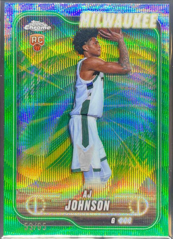 AJ Johnson 2024 Topps Chrome #145 Green Wave Refractor /65 Rookie RAW