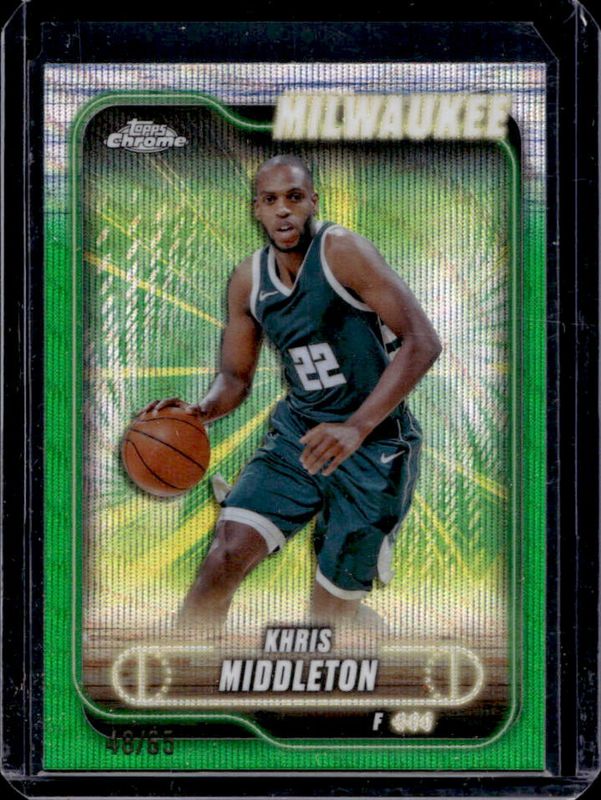 Khris Middleton 2024 Topps Chrome #75 Green Wave Refractor /65 RAW