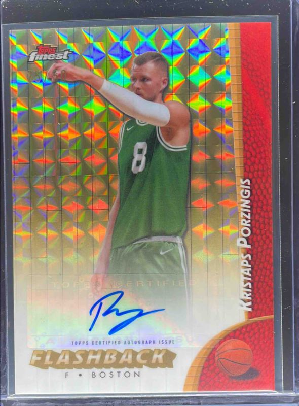 Kristaps Porzingis 2024 Topps Finest #FBA-KP Flashback Autographs - Gold Geometric Refractor /50 RAW