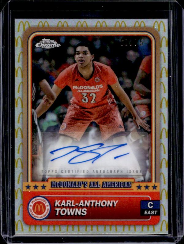 Karl-Anthony Towns 2024 Topps Chrome McDonald's All-American #98 Base Autographs - McDonald's Logo Refractor /75 RAW