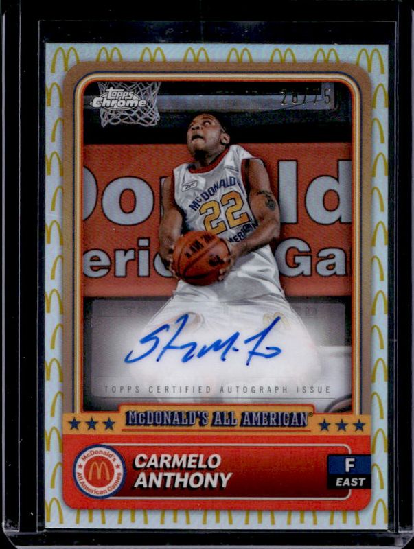 Carmelo Anthony 2024 Topps Chrome McDonald's All-American #43 Base Autographs - McDonald's Logo Refractor /75 RAW