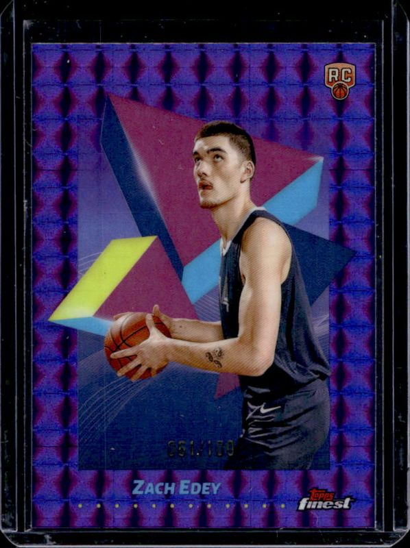 Zach Edey 2024 Topps Finest #48 Base Common - Purple Geometric Refractor /100 Rookie RAW