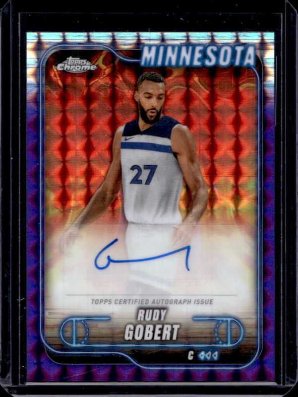 Rudy Gobert 2024 Topps Chrome #TCA-RG Chrome Autographs - Purple Geometric Refractor RAW