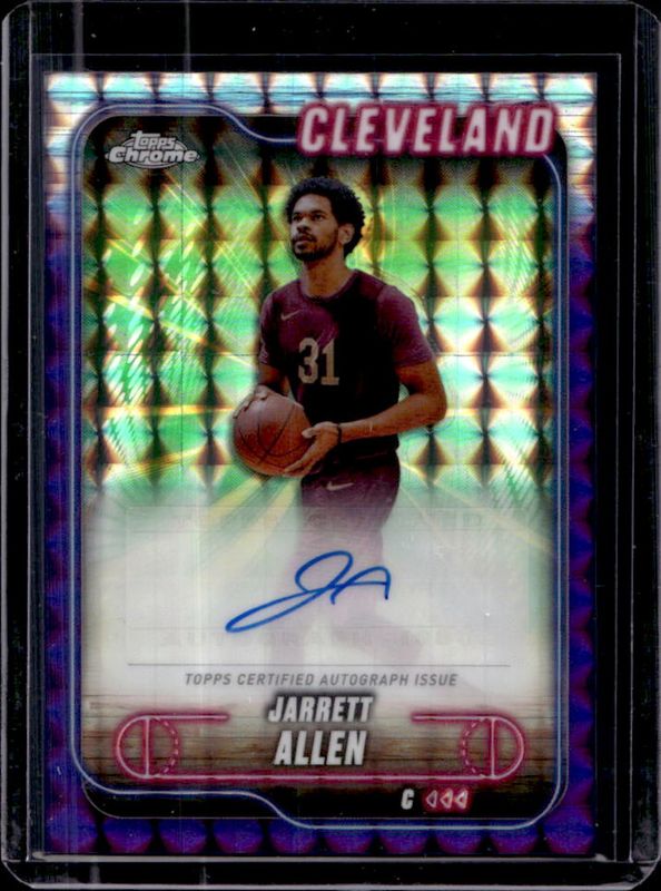 Jarrett Allen 2024 Topps Chrome #TCA-JA Chrome Autographs - Purple Geometric Refractor RAW