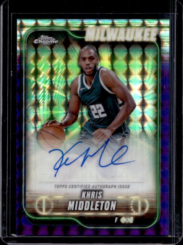 Khris Middleton 2024 Topps Chrome #TCA-KM Chrome Autographs - Purple Geometric Refractor RAW