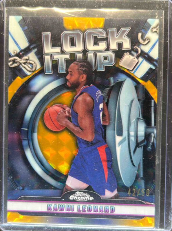 Kawhi Leonard 2024 Topps Chrome #LIU-3 Lock It Up - Gold Geometric Refractor /50 RAW