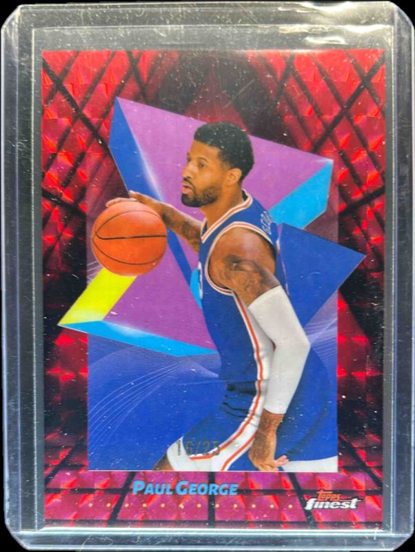Paul George 2024 Topps Finest #74 Base Common - Red Black Geometric Refractor /25 RAW
