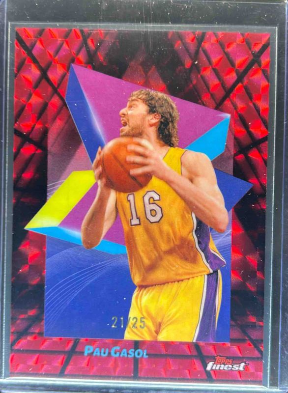 Pau Gasol 2024 Topps Finest #41 Base Common - Red Black Geometric Refractor /25 RAW