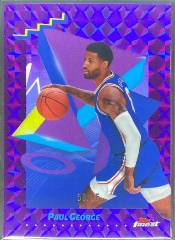 Paul George 2024 Topps Finest #173 Base Uncommon - Purple Geometric Refractor /75 RAW