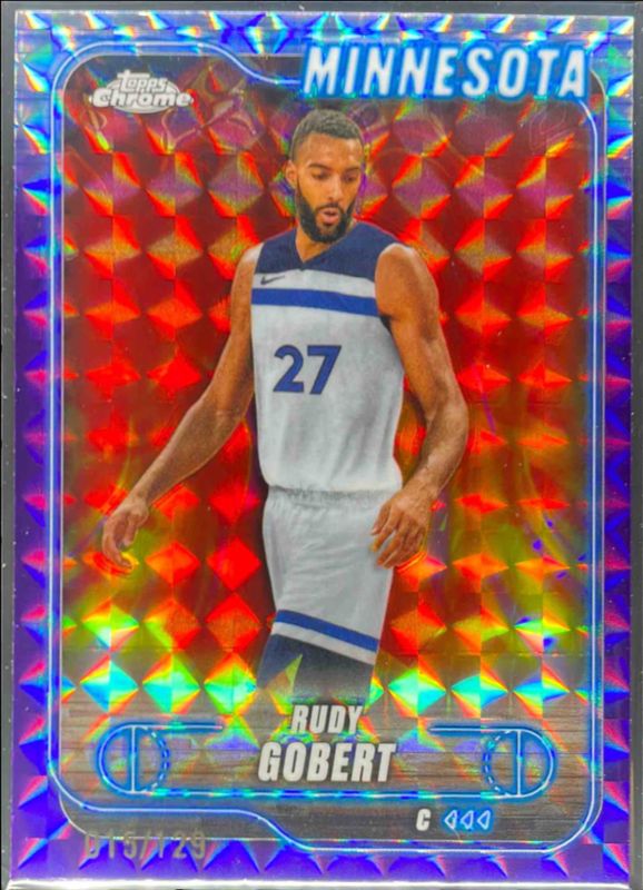 Rudy Gobert 2024 Topps Chrome #90 Purple Geometric Refractor /129 RAW