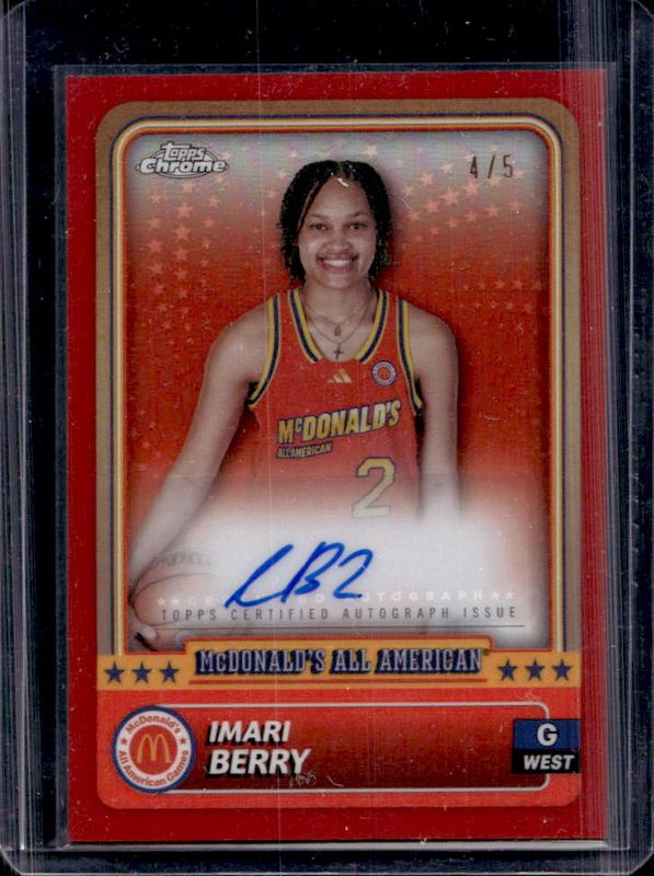 Imari Berry 2024 Topps Chrome McDonald's All-American #63 Base Autographs - Red Refractor /5 RAW