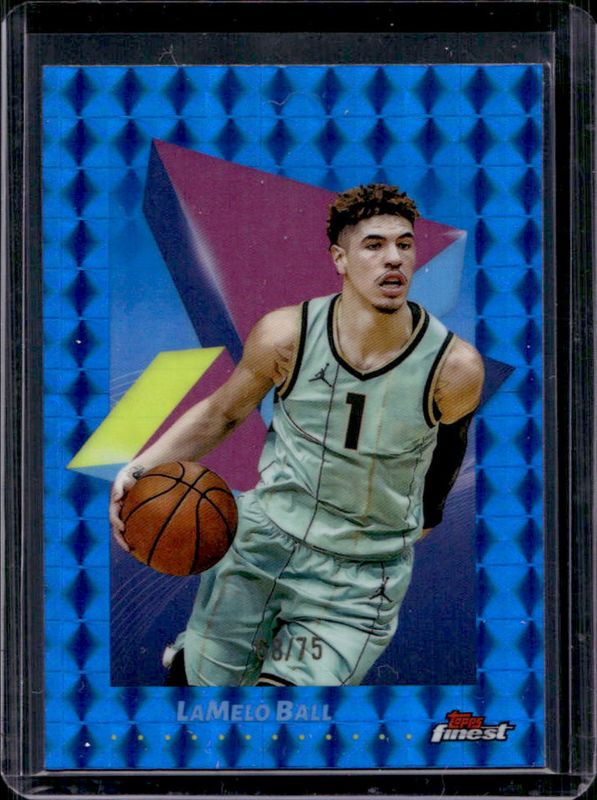 LaMelo Ball 2024 Topps Finest #13 Base Common - Blue Geometric Refractor /75 RAW