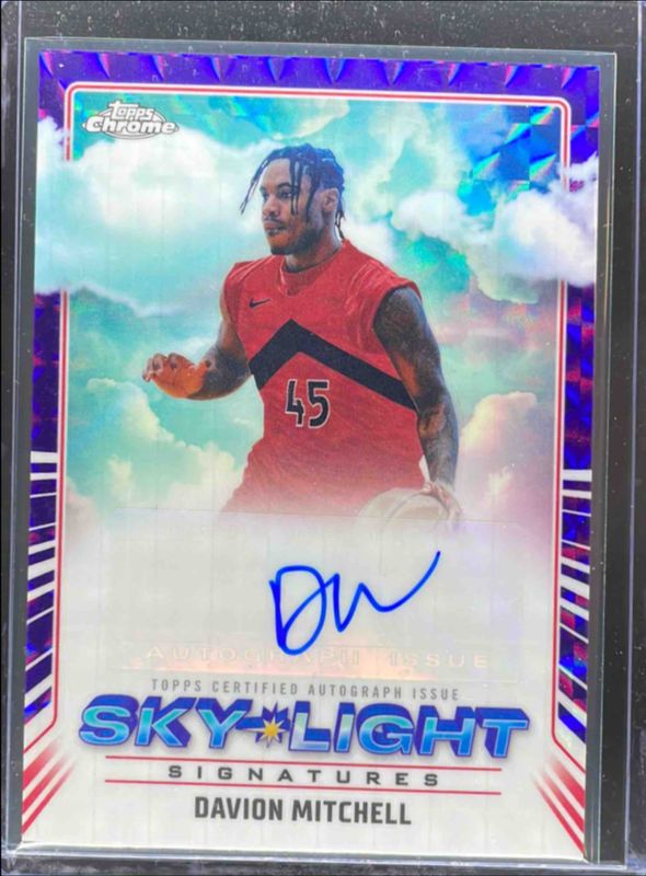 Davion Mitchell 2024 Topps Chrome #SLS-DMI Sky Light Signatures - Purple Geometric Refractor RAW