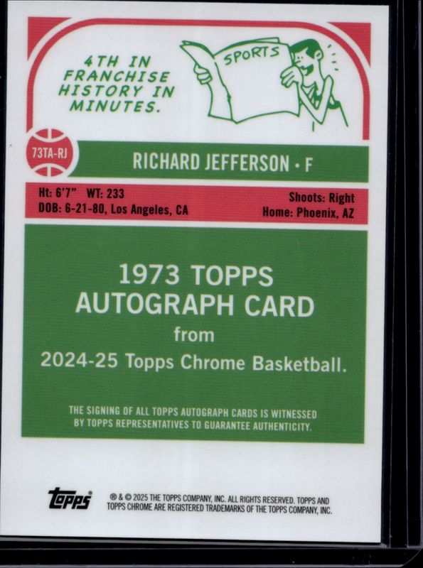Richard Jefferson 2024 Topps Chrome #73TA-RJ 1973 Autographs - Red Refractor /5 RAW