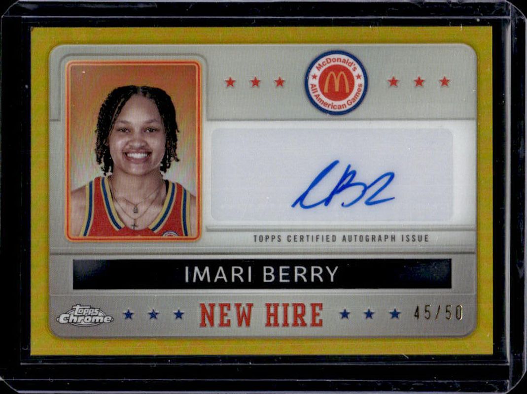 Imari Berry 2024 Topps Chrome McDonald's All-American #NHB-IM New Hire Badge Autographs - Gold Refractor /50 RAW