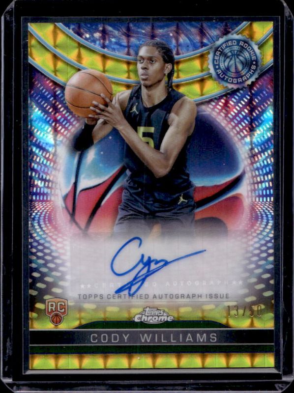 Cody Williams 2024 Topps Chrome #TCRA-CW Certified Autographs Issue Rookies - Gold Geometric Refractor /50 RAW