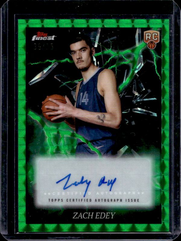 Zach Edey 2024 Topps Finest #ES-ZE Electrifying Signatures - Green Geometric Refractor /75 Rookie RAW