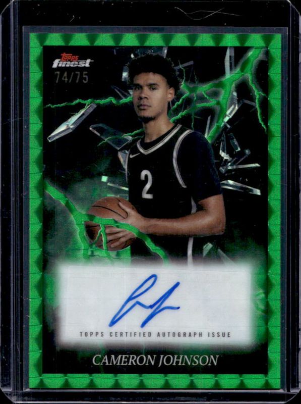 Cameron Johnson 2024 Topps Finest #ES-CJ Electrifying Signatures - Green Geometric Refractor /75 RAW