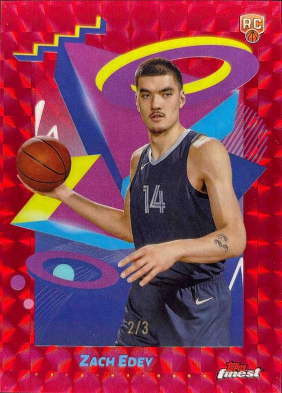 Zach Edey 2024 Topps Finest #244 Base Rare - Red Geometric Refractor /3 Rookie RAW