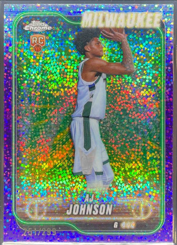 AJ Johnson 2024 Topps Chrome #145 Purple Speckle Refractor /299 Rookie RAW