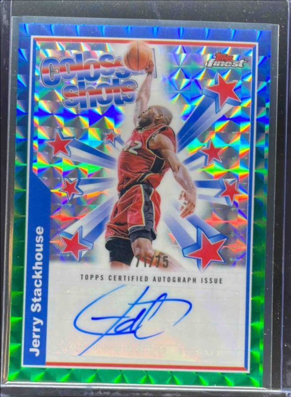 Jerry Stackhouse 2024 Topps Finest #BSA-JS Colossal Shots Autographs - Green Geometric Refractor /75 RAW