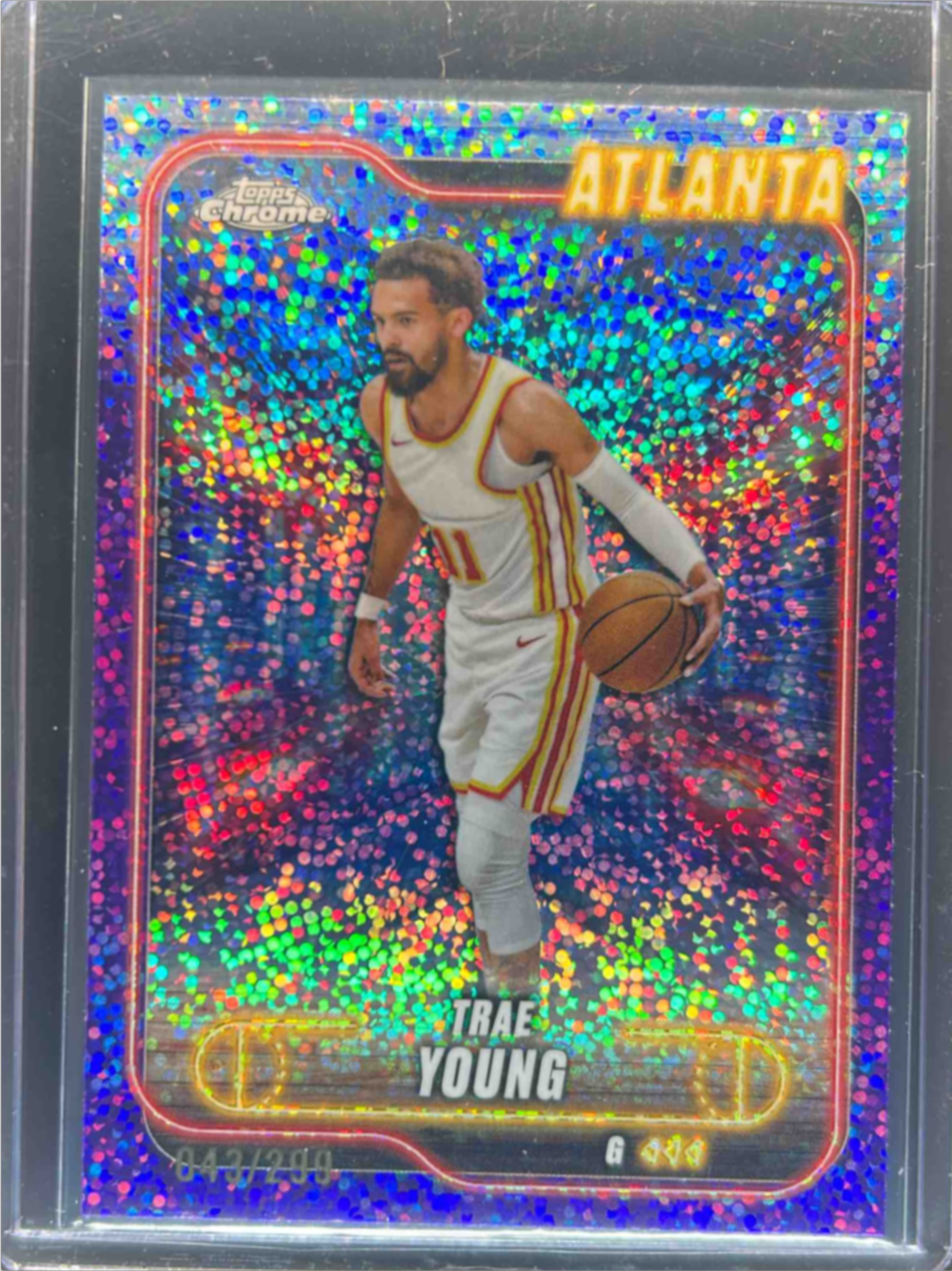 Trae Young 2024 Topps Chrome #82 Purple Speckle Refractor /299