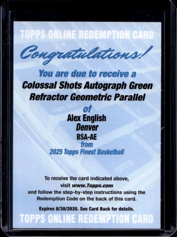 Alex English 2024 Topps Finest #BSA-AE Colossal Shots Autographs - Green Geometric Refractor /75 RAW