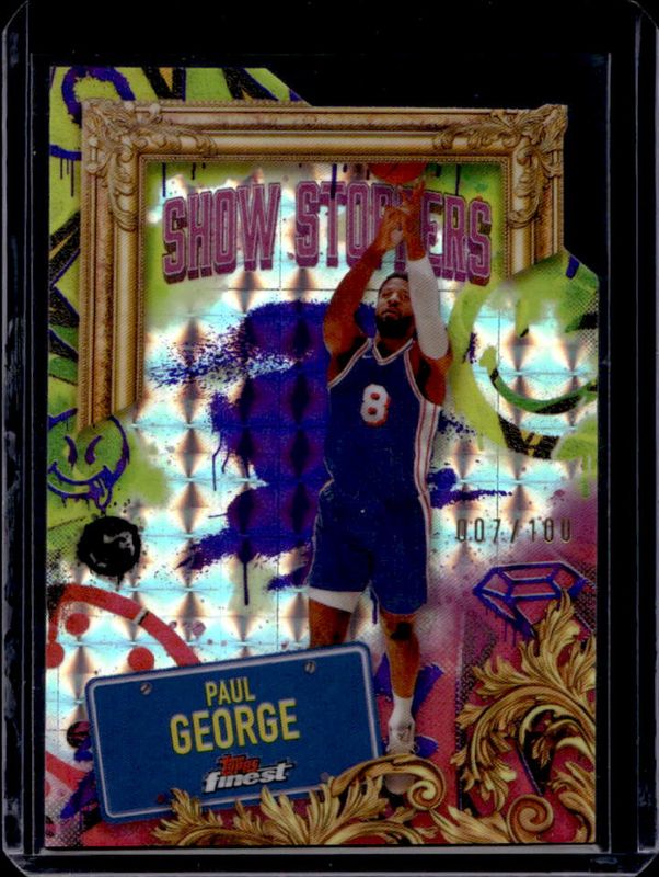 Paul George 2024 Topps Finest #S-22 Showstoppers - Purple Geometric Refractor /100 RAW