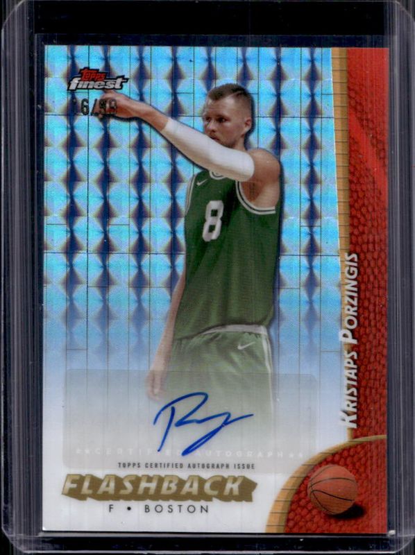 Kristaps Porzingis 2024 Topps Finest #FBA-KP Flashback Autographs - Blue Geometric Refractor /99 RAW
