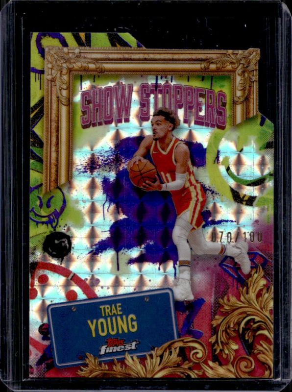 Trae Young 2024 Topps Finest #S-10 Showstoppers - Purple Geometric Refractor /100 RAW