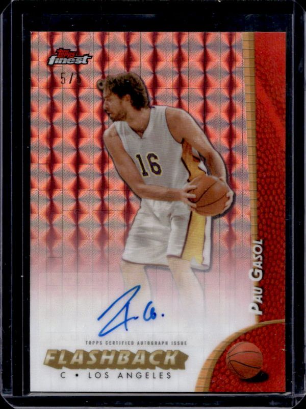 Pau Gasol 2024 Topps Finest #FBA-PG Flashback Autographs - Red Geometric Refractor /5 RAW