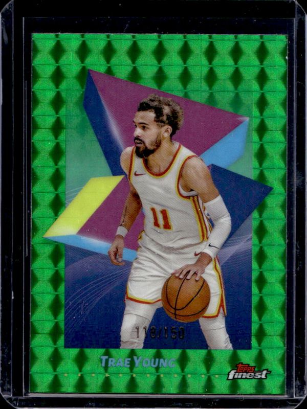 Trae Young 2024 Topps Finest #2 Base Common - Green Geometric Refractor /150 RAW
