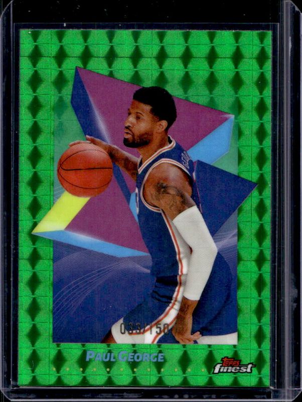 Paul George 2024 Topps Finest #74 Base Common - Green Geometric Refractor /150 RAW